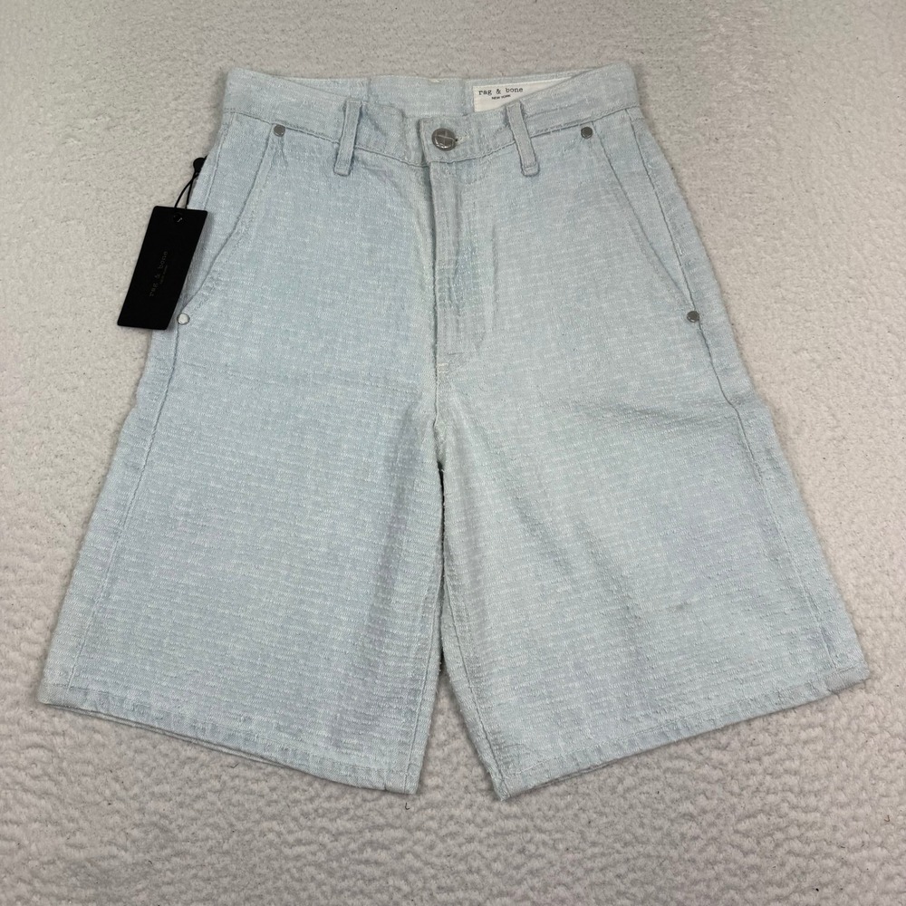 NWT Rag & Bone McKenna High-Rise Bermuda Women 24 Sky Blue Tweed Textured